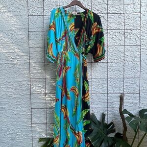 FARM Rio Vibrant Banana Print Maxi Dress